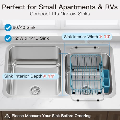 JASIWAY Blue Dish Drying Rack in Sink with Utensil Holder, RV, Apartment - Image 3