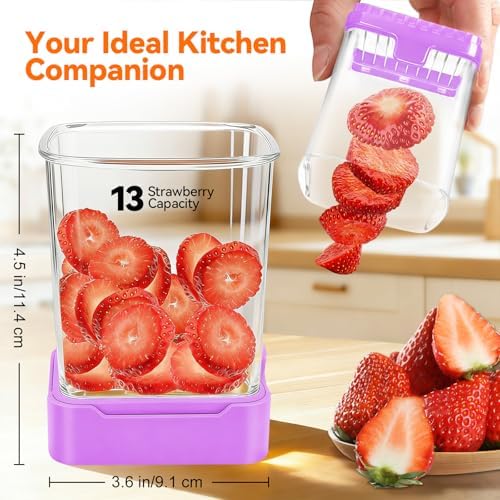 Strawberry Slicer Cup, Fruit Cutter – Quick-Slice, Meal Prep, Purple - Image 2