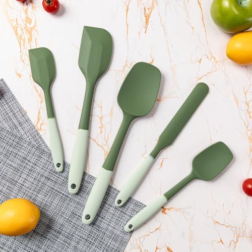 Silicone Spatula Set,5 Piece Food Grade Rubber Spatulas,Double-Green - Image 6