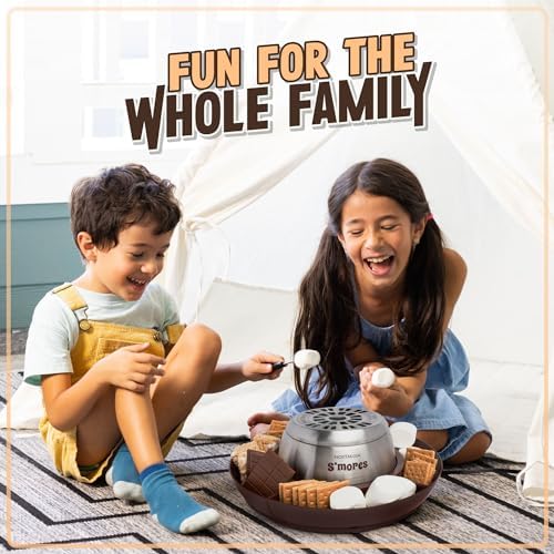 Nostalgia Tabletop Indoor Electric S'mores Maker - Smores Kit With Marshmallow Roasting Sticks and 4 Tray Lazy Susan for Graham Crackers, Chocolate, and Marshmallows - Movie Night Supplies - Brown - Image 6