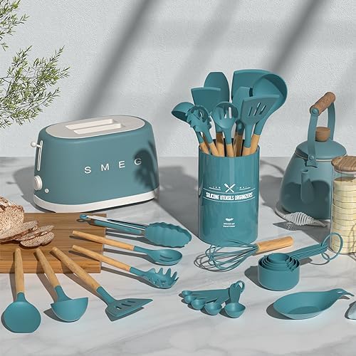 Umite Chef Kitchen Cooking Utensils Set, 33 pcs Non-stick Silicone Utensils Spatula Set with Holder, Silicone Kitchen Gadgets Utensil Set(Dark Blue) - Image 3