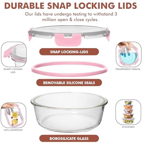 Razab 30 PC Glass Food Storage Containers with Lids - Reusable Glass Meal Prep Containers for Lunch and Leftovers - Airtight & Leakproof Snap Locking Lids - Oven, Freezer, Microwave, Dishwasher Safe - Image 3