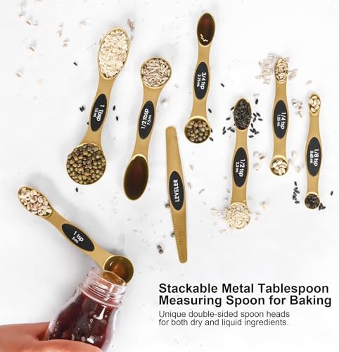 Magnetic Measuring Spoons Set Stainless Steel with Leveler, Stackable Metal Tablespoon Measure Spoon for Baking, Measuring Cups and Spoon Set Kitchen Gadgets Apartment Essentials Fits in Spice Jars - Image 5