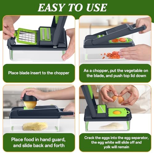 HomeHacks Veggie Chopper Vegetable Cutter, 15 in 1 Kitchen Gadget, Green - Image 6