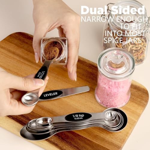 ChefAide Set of 8 Magnetic Measuring Spoons, Stainless Steel, Dual Sided - Image 4