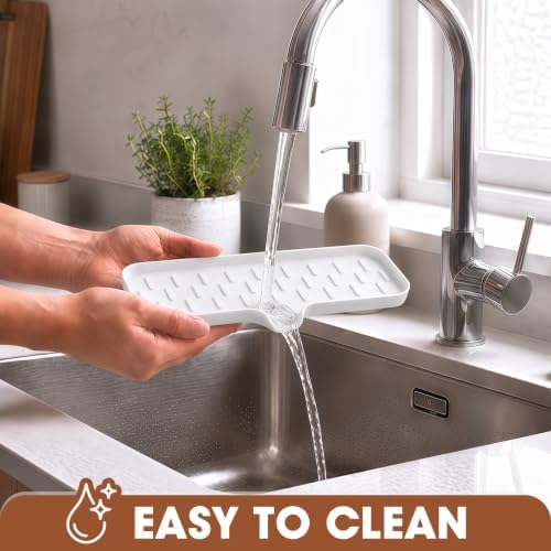 CAKETIME 2 Pack Silicone Soap Dish with Drain Spout for Bathroom Shower Caddy Kitchen Counter Sponge Holder Saver Tray Sink Drying Accessories Office Generic Items Jabonera Women Gifts White Large - Image 4