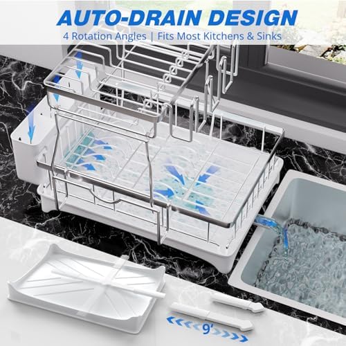 Godboat 2-Tier Dish Drying Rack - 304 Stainless Steel Dish Rack Auto Drain - Image 4