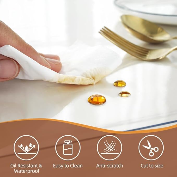 Warmstar Clear Table Cover Protector 14 x 63 Inch,1.5mm Thick Plastic Table Cover Rectangle,PVC Clear Table Protector,Desk Protector Mat for Kitchen, Dresser, Writing Desk，Dining Room Table