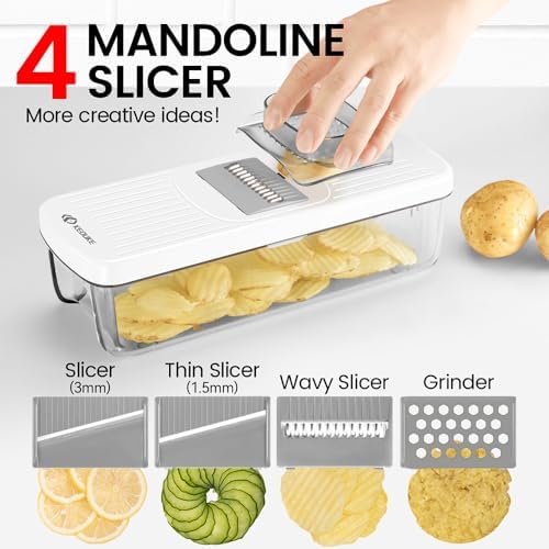 KEOUKE 8-in-1 Vertical Vegetable Chopper Mandoline Slicer with Container White - Safe Tap Out Dicer with Hand Guard for Kitchen Easy Food Prep, Onion Potato Veggie Fruit - Image 5