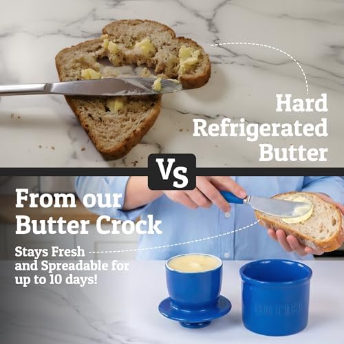 Priority Chef Large Butter Crock with Lid with Water Line, Ceramic French Butter Dish to Leave On Counter, Dark Blue - Image 2