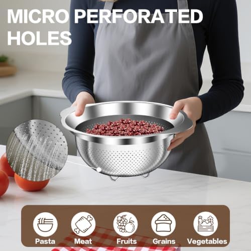 Stainless Steel Colander for Kitchen, Strainers and Colanders, 5-3-2 Qt - Image 6