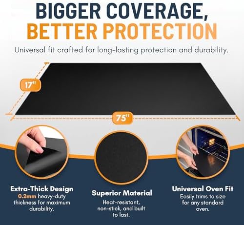 Oven Liners for Bottom of Oven - Large Heavy Duty Mats, 17” x 75” Non-Stick Reusable Liner for Electric, Gas, Toasters, Grills - BPA & PFOA Free Kitchen Accessory to Keep It Clean (Black) - Image 3