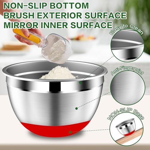 DUTZUN Mixing Bowls with Lids Set - 16pcs Stainless Steel Mixing Bowl Set with Colander, 3 Grater Attachments, Non-Slip Bottom, Metal Nesting Bowls with Strainer for Mixing & Serving - Multicolor - Image 6