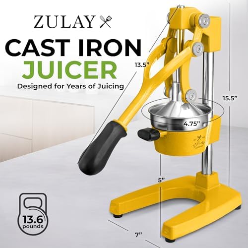 Zulay Kitchen Cast Iron Juicer, Orange Manual Juicer, Citrus Press, Yellow - Image 2