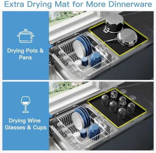 JASIWAY White Dish Drying Rack in Sink with Mat, Cups and Utensil Holder - Image 3