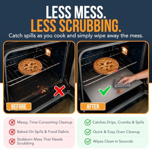 Oven Liners for Bottom of Oven - 3 Pack Large Heavy Duty Mats, 16.25”x23” Non-Stick Reusable Liner for Electric, Gas, Toasters, Grills - BPA & PFOA Free Kitchen Accessory to Keep It Clean (Silver) - Image 5