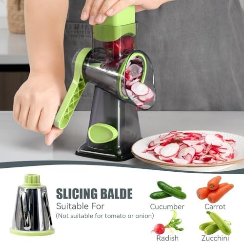 KEOUKE Rotary Cheese Grater, Hand Crank Shredder Slicer, Snow Cone Maker - Image 5