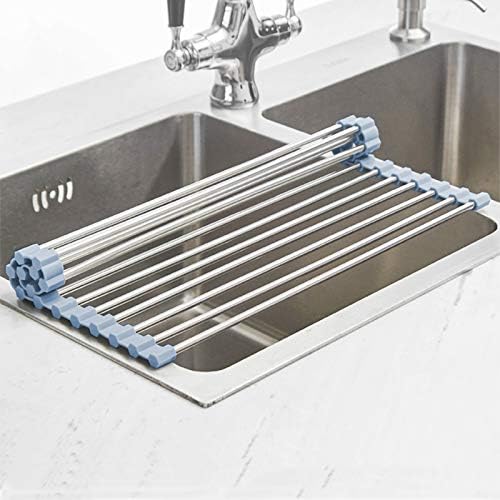 MECHEER Over The Sink Dish Drying Rack, Roll Up Dish Drying Rack Kitchen Dish Rack Stainless Steel Sink Drying Rack, Foldable Dish Drainer, Gray (20.4''x13.7'') - Image 4