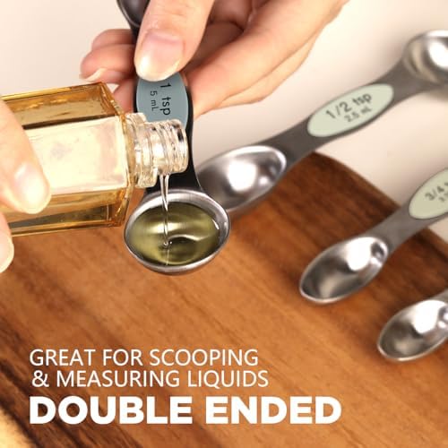 ChefAide Set of 8 Magnetic Measuring Spoons, Stainless Steel, Dual Sided - Image 5