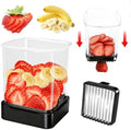Fruit Slicer Cup for Strawberry, Banana, Hard-Boiled Egg - Detachable Cutter with Push Plate - 304 Stainless Steel Blade - Rapid & Safe Slicing Kitchen Gadget for Quick Meal Prep (Black) by GENGCANG