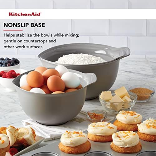 KitchenAid Universal Nesting Plastic Mixing Bowls, Set Of 3, 2.5 quart, 3.5 quart, 4.5 quart, Non Slip Base with Easy Pour Spout to Reduce Mess, Dishwasher Safe, Gray - Image 5