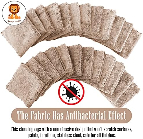 Sunny zzzZZ 24 Pack Kitchen Dishcloths - Does Not Shed Fluff - Reusable Dish Towels, Dish Cloths, Super Absorbent Coral Fleece Cleaning Cloths, Nonstick Oil Washable Fast Drying, 10 x 10 Inch (Brown) - Image 3