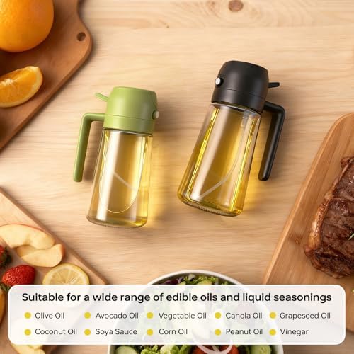 2Pcs Glass Oil Sprayer for Cooking 16oz/470ml, Kitchen Gadget for Air Fryer, Salad, BBQ, Frying（White） (Black+Green) - Image 6