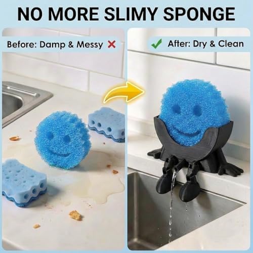 Creative Drainage Sponge Holder: Traceless Glue, 3D Printed Funny Kitchen Sink Holder, Keeps Sponge Dry – for Scrub Daddy (1, Black) - Image 4