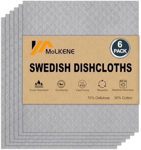 MoLKENE Swedish Dishcloths for Kitchen, 6 Pack Reusable Paper Towels, Gray by MoLKENE