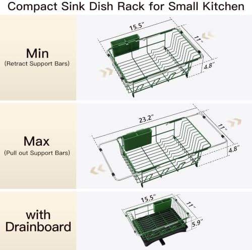 JASIWAY Green Dish Drying Rack in Sink with Drainboard and Utensil Holder - Image 6