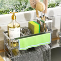 Cisily Kitchen Sink Caddy Organzier with High Brush Holder, Sponge Holder for Sink, 304 Rustproof Stainless, Kitchen Countertop Soap Dispenser Organizer (Silver With Towel Rack, 9.25″) by CISILYHOMELIFE