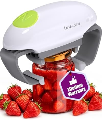 INSTACAN Higher Torque and One Touch Electric Jar Opener Easy Remove Almost Size Lid with Auto-Off, Powerful Bottle Opener for Arthritic Hands, Automatic Jar Opener for Weak Hands and Seniors (White) by YOURHAPPINESSOURMOTIVATION