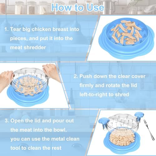 Chicken Shredder Tool Twist Large Meat Shredder with Brush&Fork, Sky Blue - Image 6
