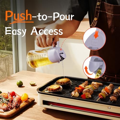 TrendPlain 16oz/470ml Glass Olive Oil Sprayer for Cooking - 2 in 1 Olive Oil Dispenser for Kitchen Gadgets, Air Fryer, Salad, and BBQ - Periwinkle - Image 4