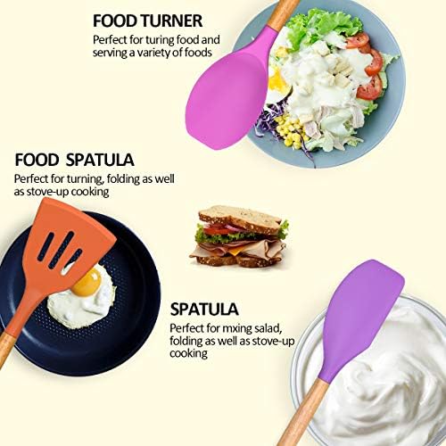 Umite Chef Kitchen Cooking Utensils Set, 33 pcs Non-stick Silicone Cooking Kitchen Utensils Spatula Set with Holder, Wooden Handle Silicone Kitchen Gadgets Utensil Set (Colorful) - Image 4