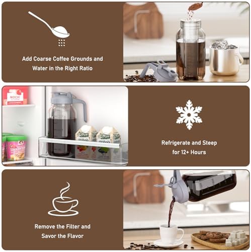 JunVpic Cold Brew Coffee Maker, 64 oz Glass Mason Jar Pitcher - Image 2