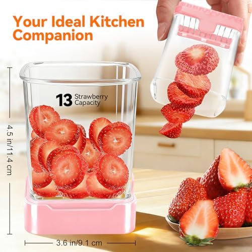 Strawberry Slicer Cup, Fruit Cutter – Quick-Slice, Meal Prep, Pink - Image 2