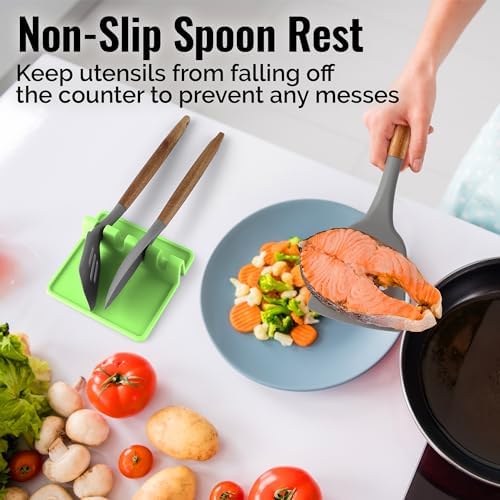Zulay Kitchen Silicone Utensil Rest with Drip Pad for Multiple Utensils - BPA-Free, Heat-Resistant Spoon Rest & Spoon Holder for Stove Top - Kitchen Utensil Holder for Ladles & Tongs - Green - Image 4