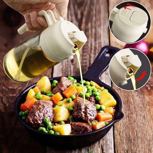 2 in 1 Glass Oil Sprayer & Dispenser,16oz/470ml Olive Cooking, Air Fryer, and Salad, for Kitchen Gadgets and Air Fryer Accessories, w/Stickers (White) - Image 4