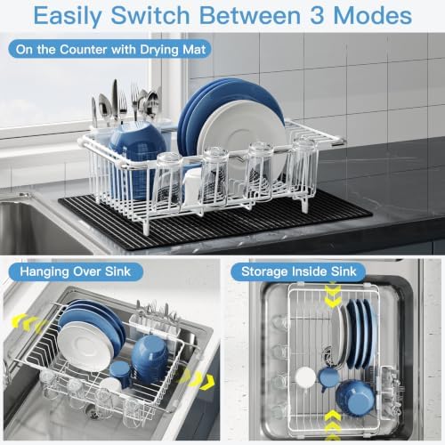 JASIWAY White Dish Drying Rack in Sink with Mat, Cups and Utensil Holder - Image 2