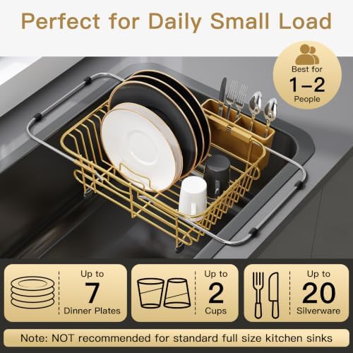 JASIWAY Gold Dish Drying Rack in Sink with Utensil Holder, RV, Apartment - Image 4