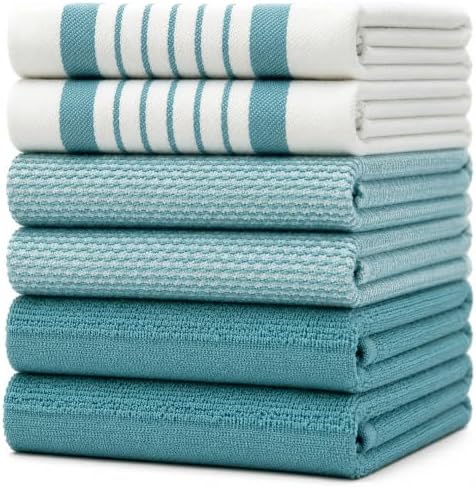 Premium Kitchen Towels 6 Pack 100% Cotton, 20"x28" Dish Towels - Aqua by BumbleTowels