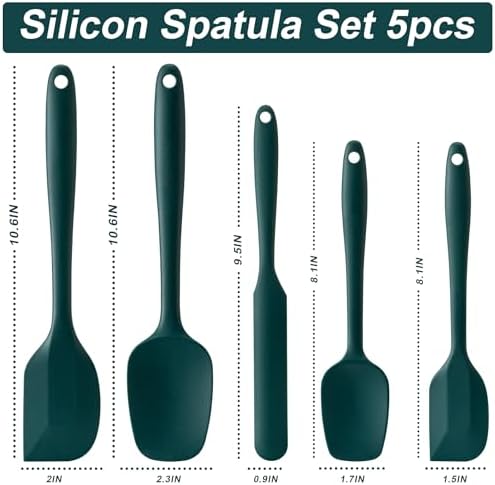 Silicone Spatula Set,5 Piece Food Grade Rubber Spatulas,Dark Green - Image 2