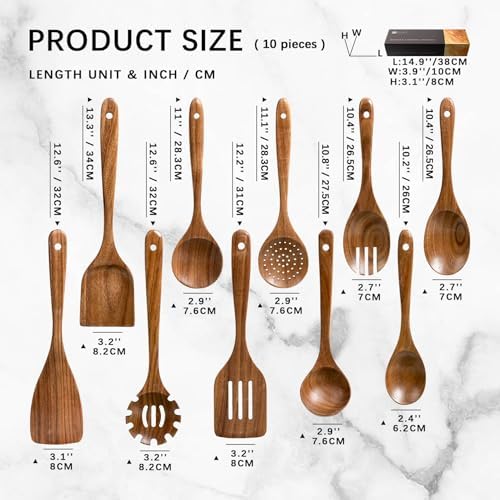 Wooden Spoons for Cooking, 10-Piece Acacia Wood Cooking Utensil Set - Image 2