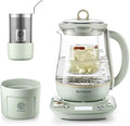 BUYDEEM Health Pot K2763 Lite, Glass Electric Kettle for Tea & Coffee, Hot Water Boiler and Wamer with Stew Pot, Temperature Control, Green, 1.5L