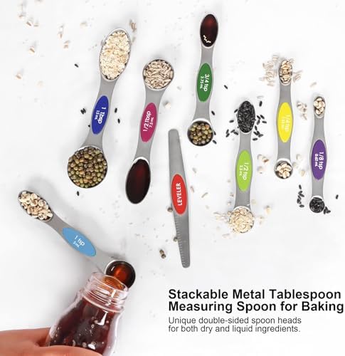 Magnetic Measuring Spoons Set Stainless Steel with Leveler, 8pcs Multicolors Measuring Cups Set for Baking, Measuring Cups and Spoon Set Kitchen Gadgets Apartment Essentials Fits in Spice Jars - Image 5