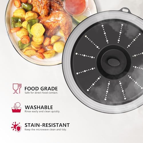 WVM Microwave Splatter Cover Vented for Food with Hook Hole, Splatter Guard & Colander Kitchen Gadget for Food, Meal Prep, Black, M(11"x3.26")-Pack of 1 - Image 3