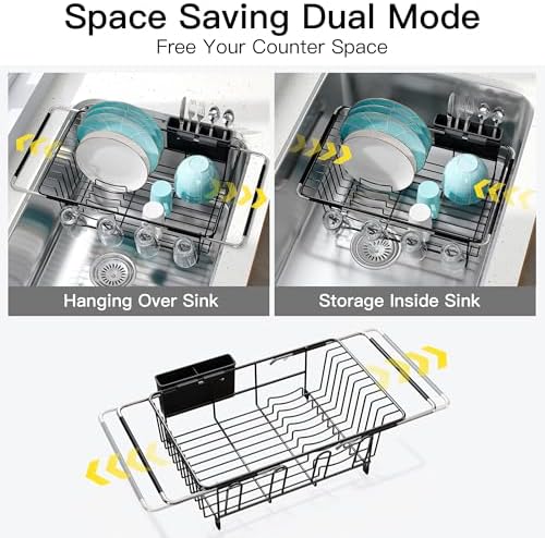 JASIWAY Black Dish Drying Rack in Sink, Dish Drainer with Utensil Holder - Image 2