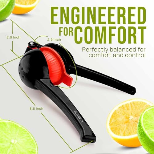 Zulay Kitchen Metal 2-in-1 Lemon Squeezer - Sturdy Max Extraction Hand Juicer Lemon Squeezer Gets Every Last Drop - Easy to Clean Manual Citrus Juicer - Easy-Use Lemon Juicer Squeezer - Black/Red - Image 5