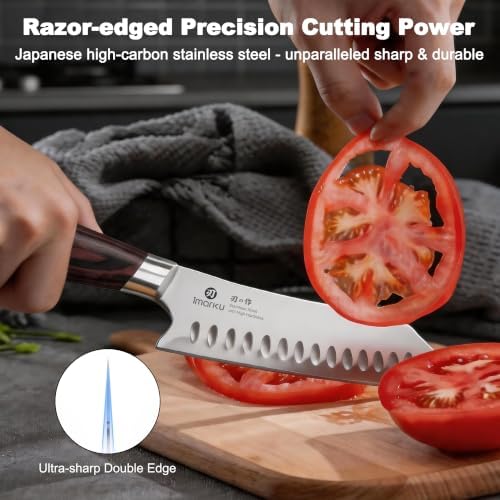 imarku Japanese Santoku Knife 7 Inch, 10Cr15CoMoV 3-Layer Stainless Steel - Image 3